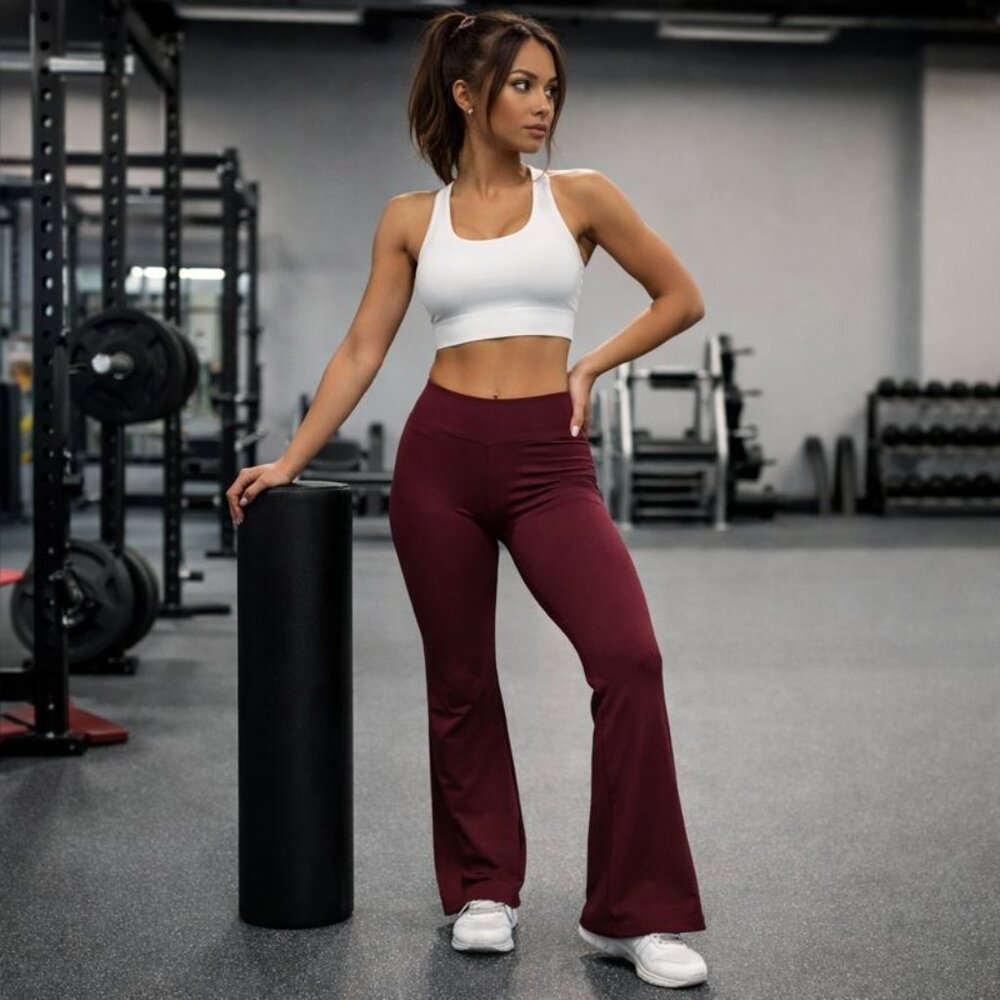 Retro Flare Pants Womens Large Burgundy Y2K Soft Stretch Bootcut Chic High Rise
